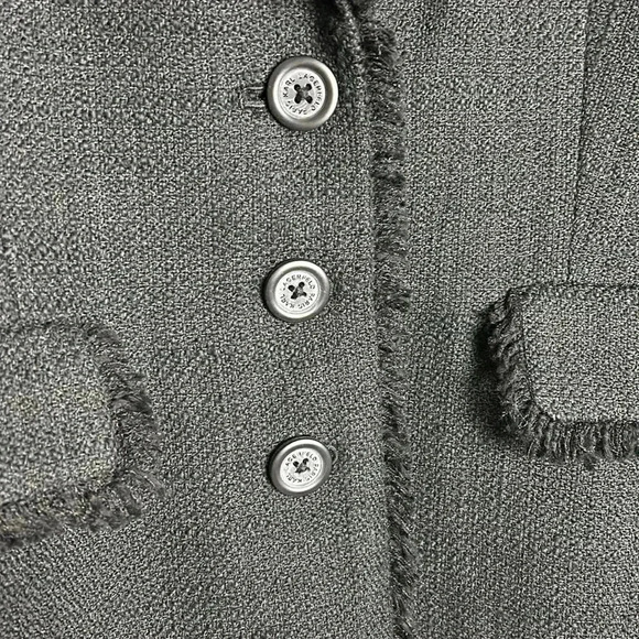 Karl Lagerfeld Blazer 12 Black Tweed Texture Fringe Trim Suit Jacket Office Work - Picture 5 of 11